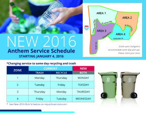 New Trash Collection Schedule in 2016 for Anthem Arizona